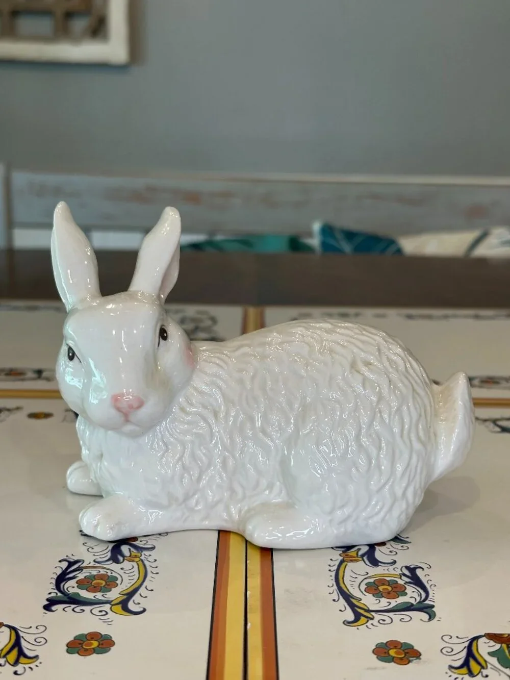 vintage white glazed ceramic rabbit figurine
